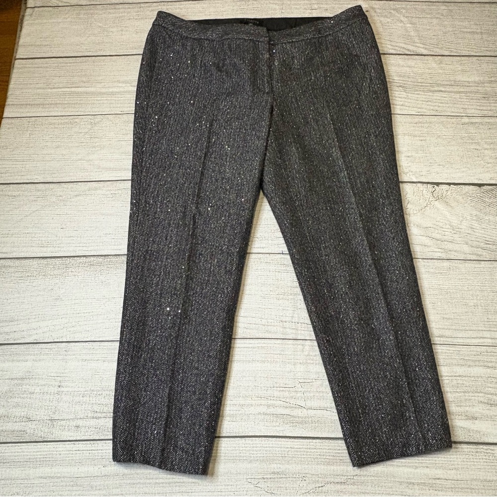 Talbots Silver Sequin Charcoal Wool Tweed Trousers Lined 16W Tailored‎ Sparkle